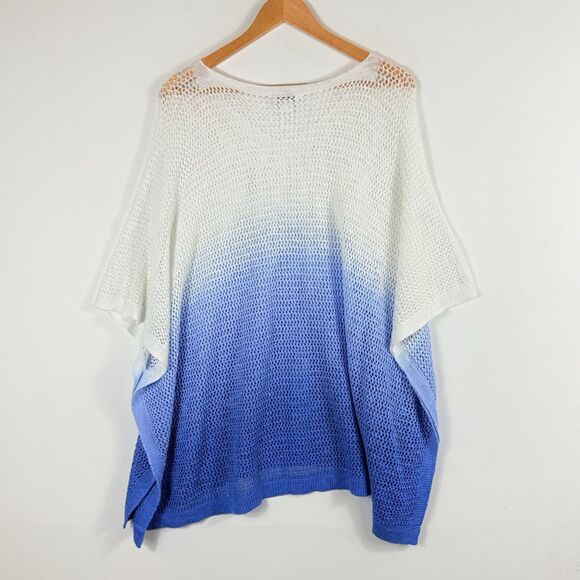 J. Jill White Blue Ombre Open Knit Swim Beach Cover Sweater Women's One Size - Picture 4 of 5